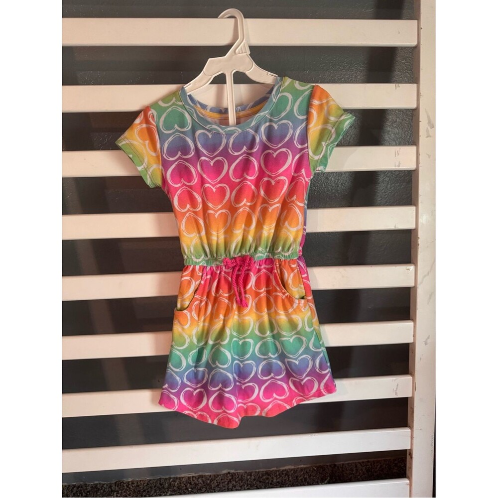 Kidgets Rainbow Heart Short Sleeve Dress in Multicolor